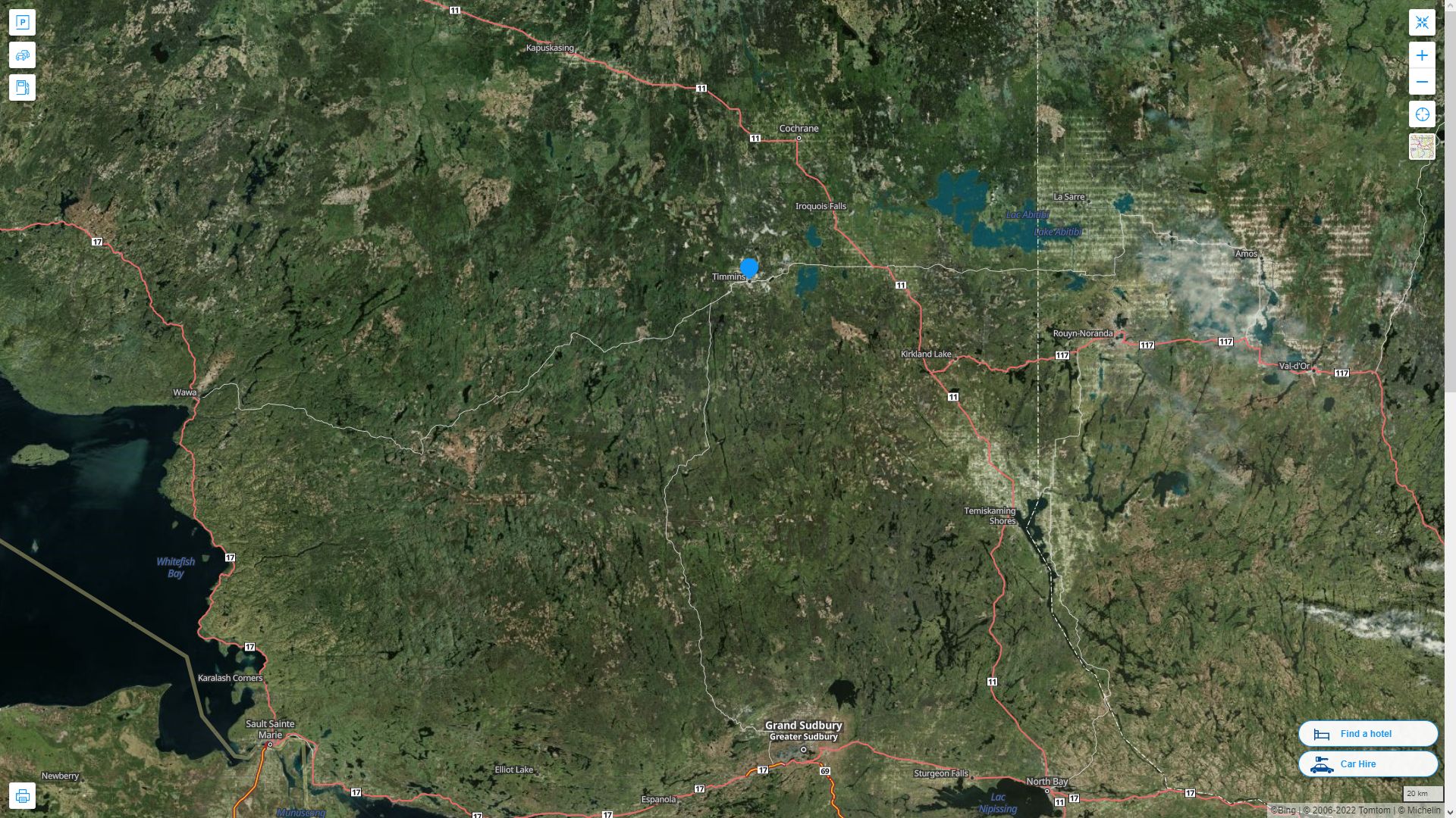 Timmins Highway and Road Map with Satellite View